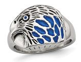 Men's Textured Blue Enamel Eagle Ring in Stainless Steel